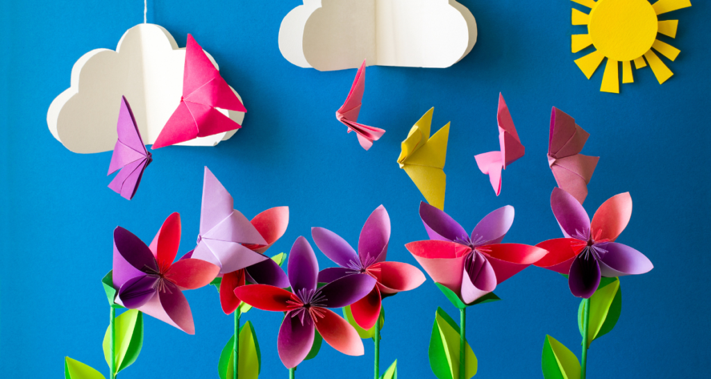 paper flowers made with colorful paper 