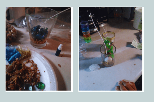 glass jars and materials to make beach things