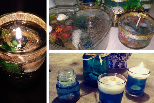 ocean beach-themed gel candles