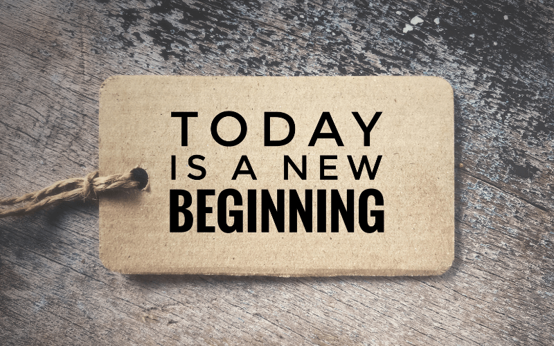 The words: Today is a new beginning on a cardboard tag