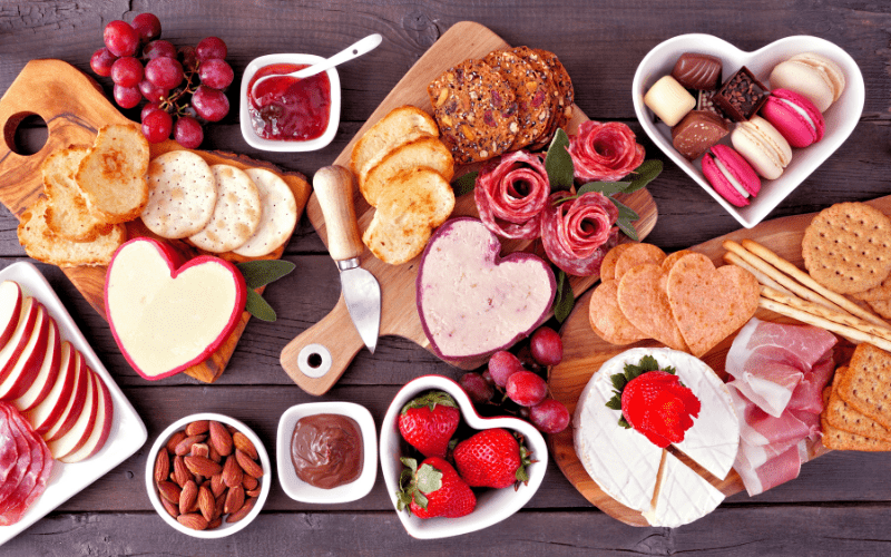 Valentine's day recipes a delicious brunch with bread, meat, and cheese