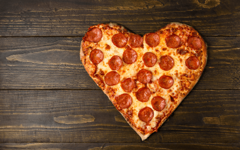 Valentine's Day recipe pizza in the shape of a heart