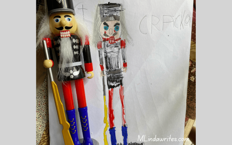 A nutcracker that is red and blue