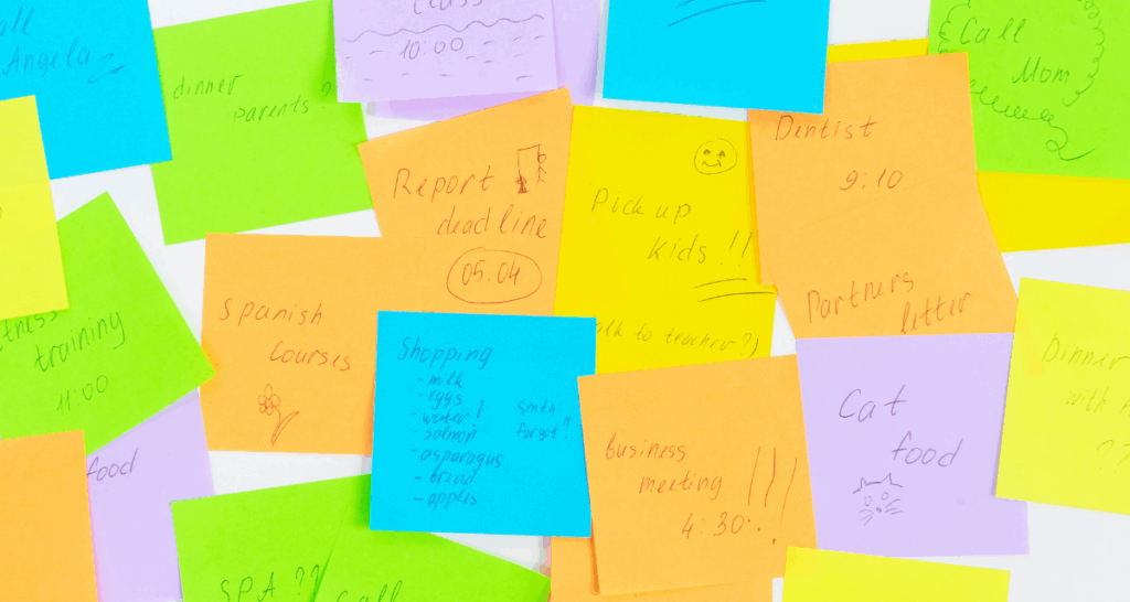 cluster of colorful sticky notes with reminders