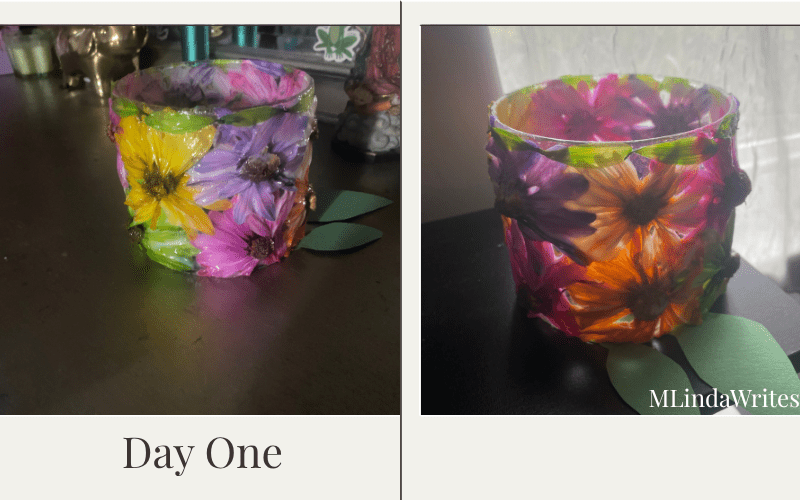 candle art with real flowers