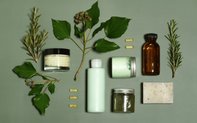 beauty products that show various containers of natural products for skin