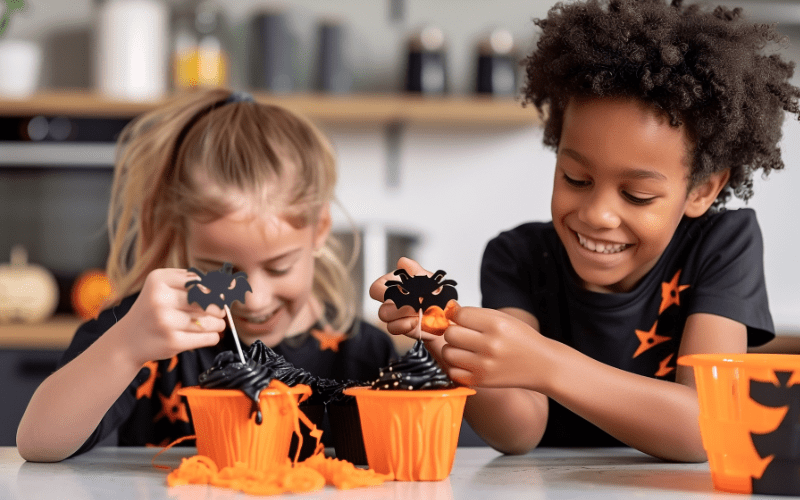 two cute kids making cupcakes