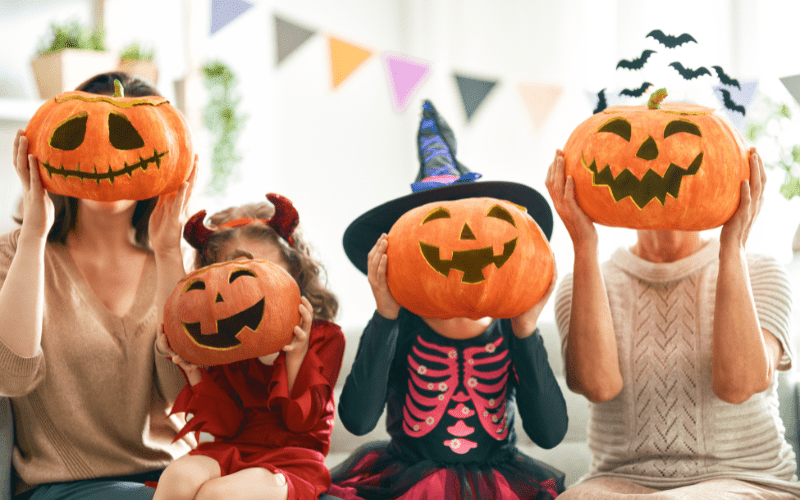 Halloween party ideas jack o lantern heads on a family