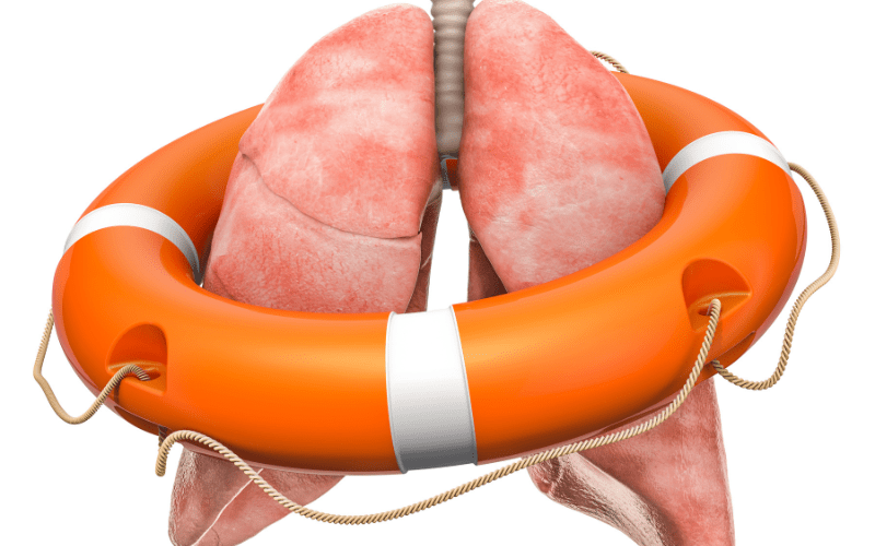 a picture of lungs with a lifesaver raft
